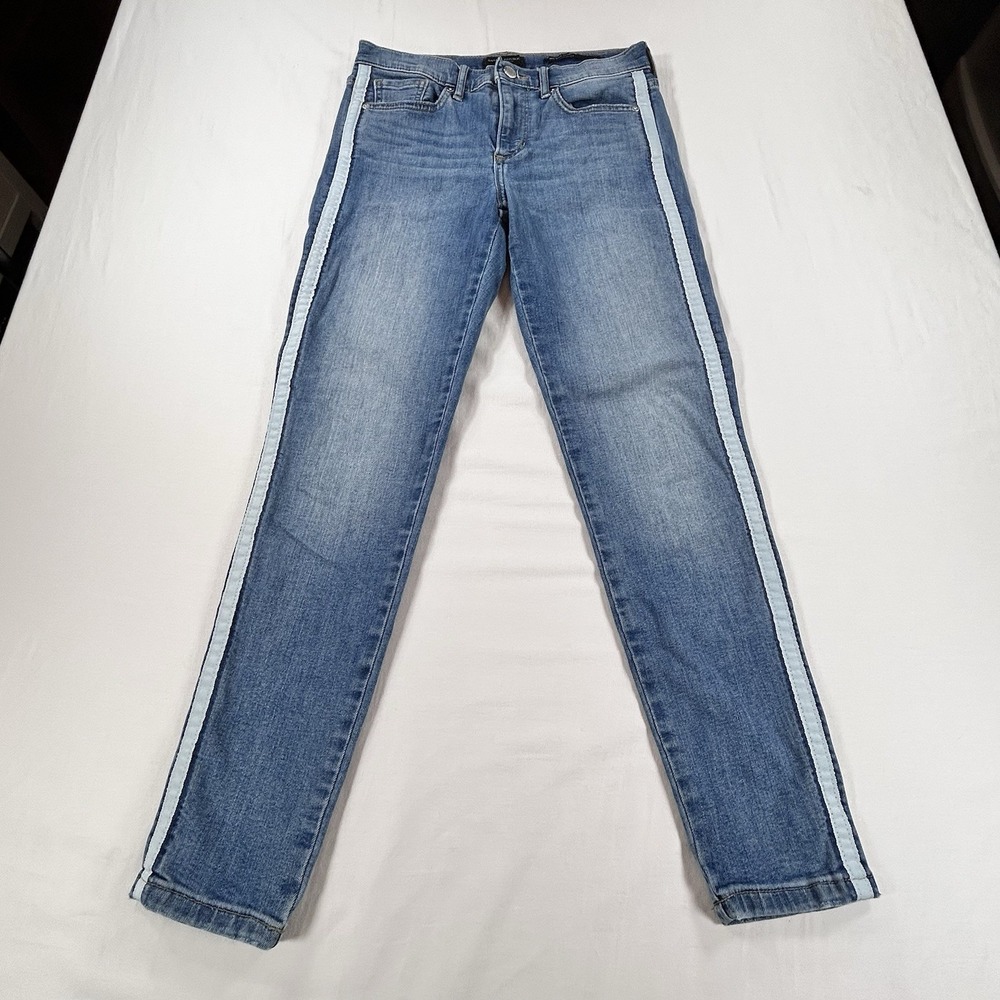 Banana Republic Mid Rise Skinny Jeans Sz 26 Blue Stretch Premium Denim Stripe